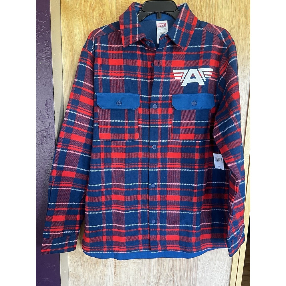 2023 Disney Parks Marvel Captain America Flannel "I Could Do This All Day" Sz M